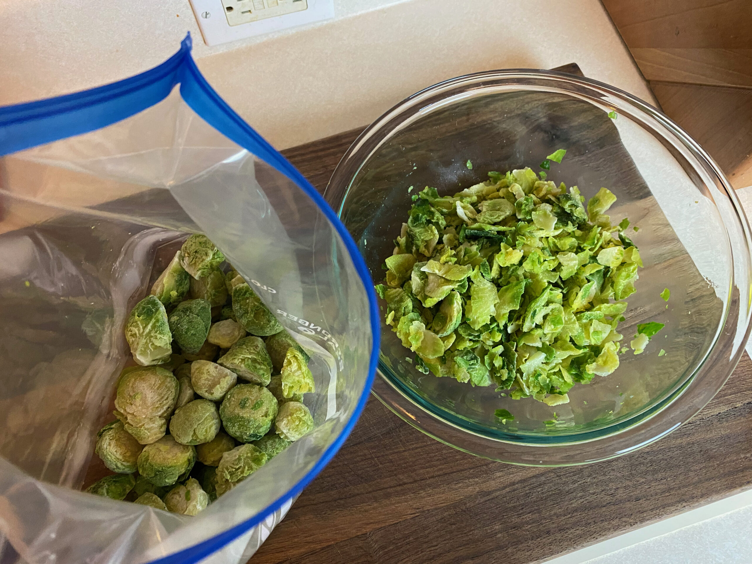 picture showing how much random waste was in the bag of brussels sprouts
