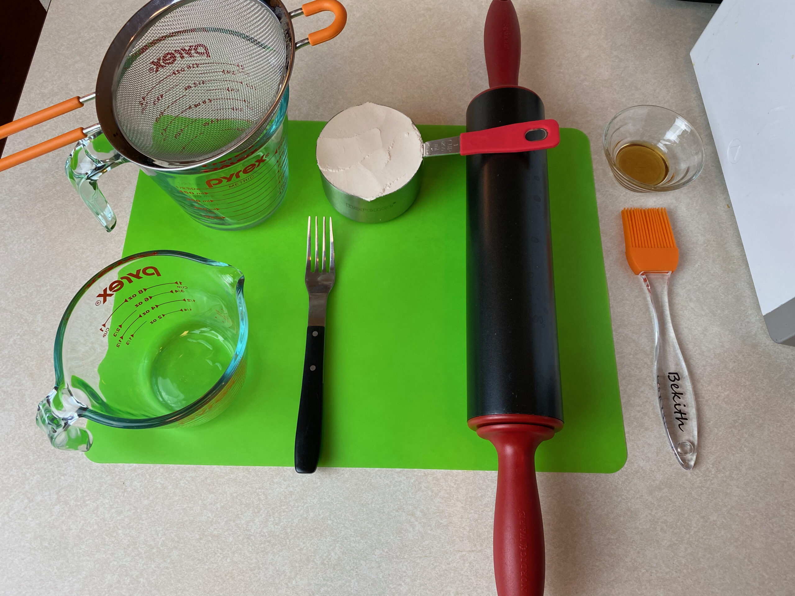 various ingredients and tools for making mandarin pancakes