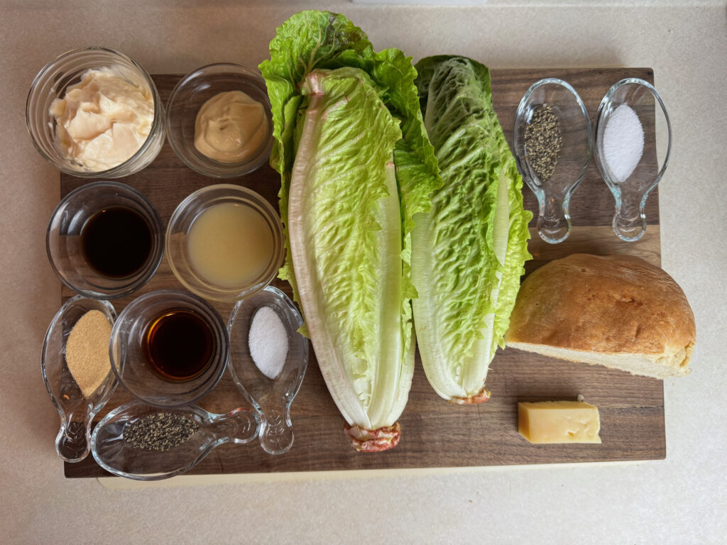 All the ingredients to make Caesar salad from scratch
