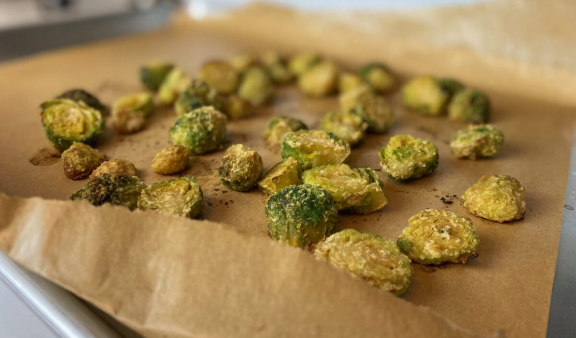 brussels sprouts on a baking sheet